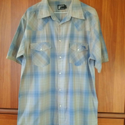 Criminal Depi shirt L, beige and blue cotton