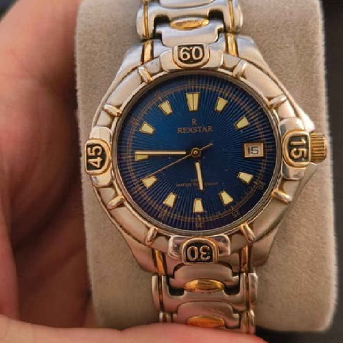 Rexstar Vintage Quartz 34mm watch used, gold and silver