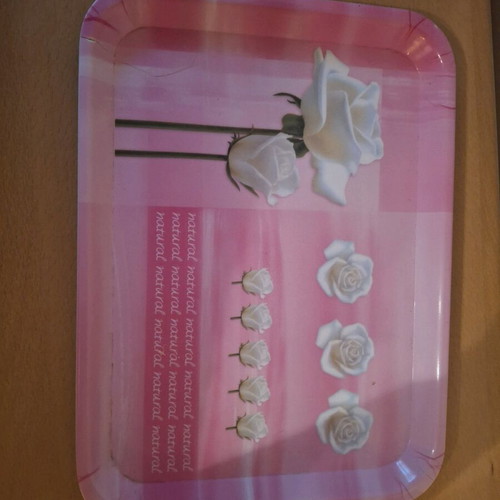 Serving tray used, plastic with flowers