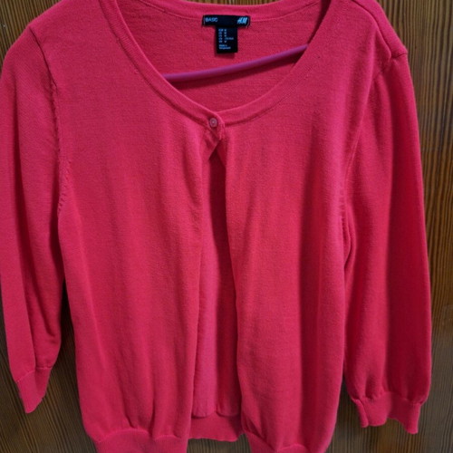 Knitted cardigans used, mustard and coral, H&M, set of 2