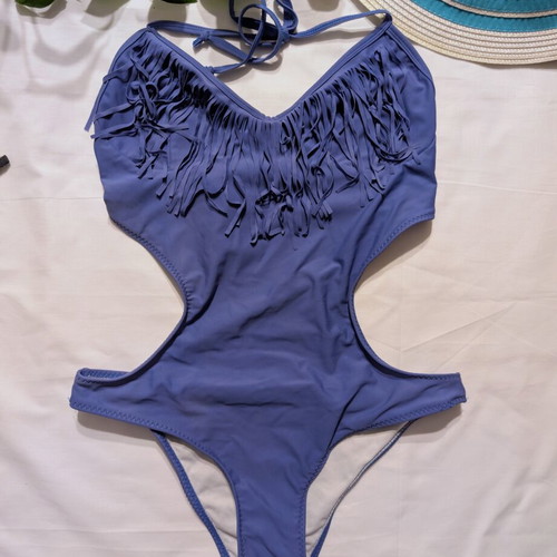 Anel blue one-piece swimsuit with fringes and cutouts, size M