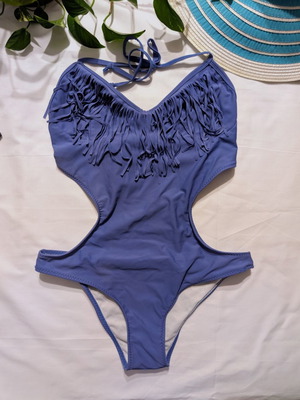Anel blue one-piece swimsuit with fringes and cutouts, size M