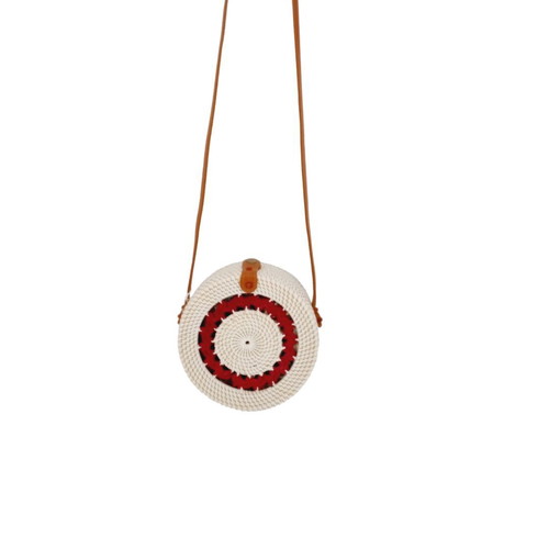 Rattan shoulder bag beige with red new