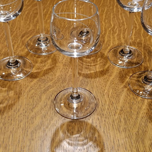 Set of 6 liqueur glasses used with engraved leaf design