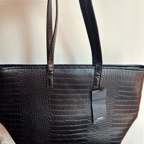 Large women's bag new, black, eco leather with croco texture
