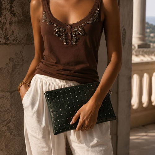 #OFFER Relish Brown Knitted Top with Button Rhinestones Medium