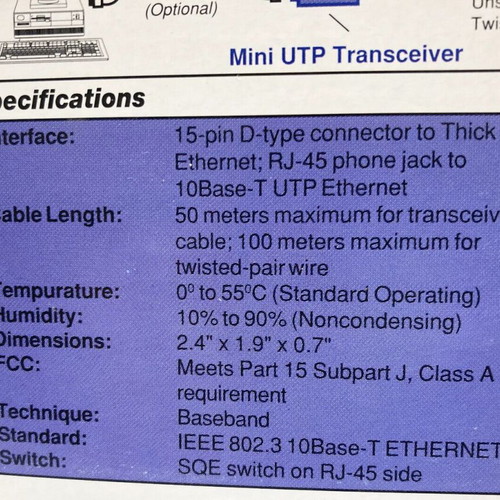 Micronet SP340 Twisted Pair Ethernet Transceiver like new IEEE 802.3 10BASE-T