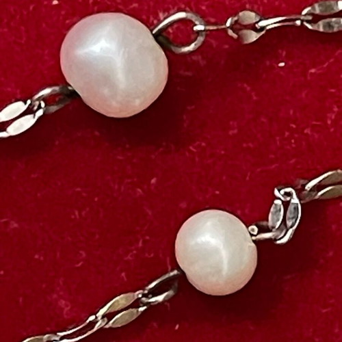 Silver chain necklace with 2 freshwater pearls, child length 36.5 cm, new