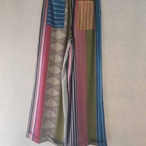 Striped Wide-Leg Pants with Adjustable Waist, Size M, New