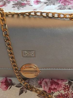 VQF Polo Line Shoulder Bag new, silver with golden chain
