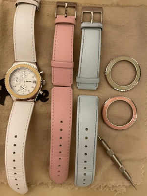 Folli Follie chronograph watches used, set of 3 with date and multicolor straps