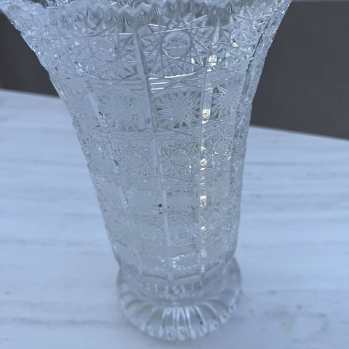 Vintage cut crystal vase like new, heavy hand-carved