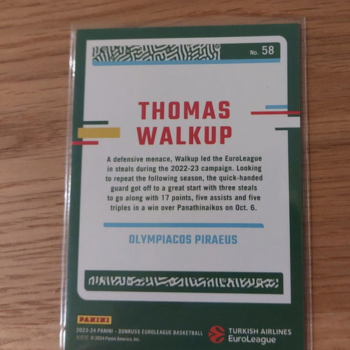 Thomas Walkup Panini Donruss Euroleague 2023-2024 holo laser card like new
