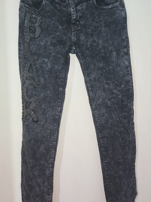 Skinny τζιν Dqmane acid wash με στρας BLACK λεπτομέρεια
