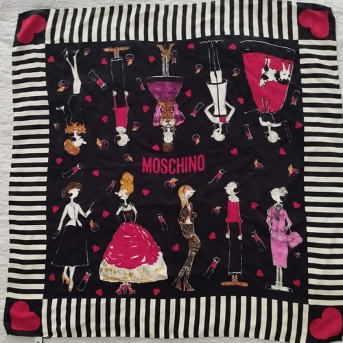 Moschino silk scarf with Olive figures like new, black and red