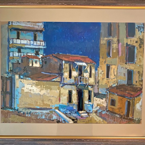 Manos Nakos oil painting in high-quality handmade frame