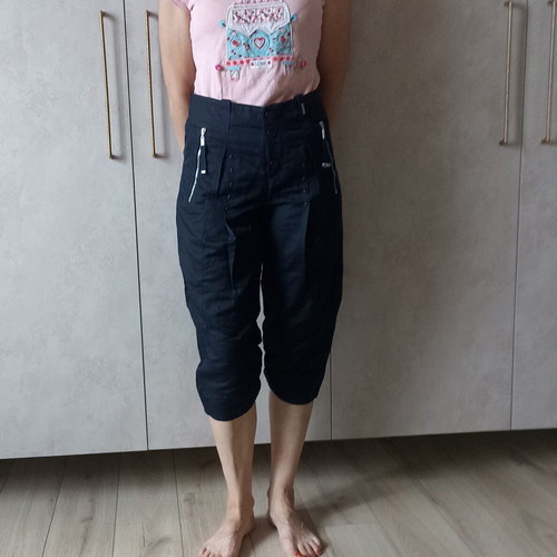 High Dark Blue Linen Pants for Women, Size S, Like New