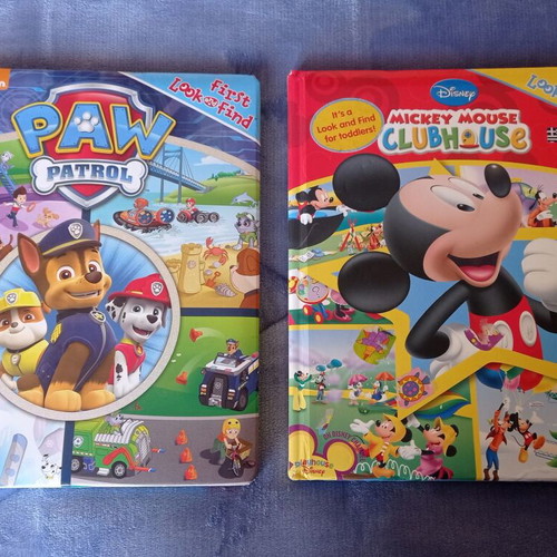 Paw Patrol and Mickey Mouse Look & Find books used, English