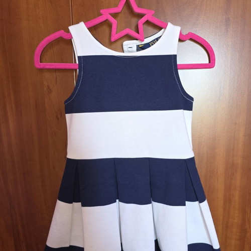 Ralph Lauren dress for 3 years old, used, navy blue and white with stain