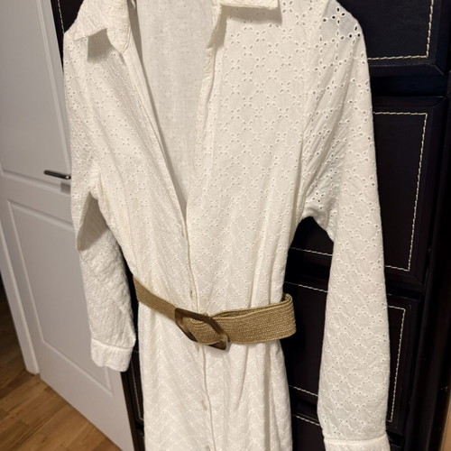 Zara midi dress white with belt, new