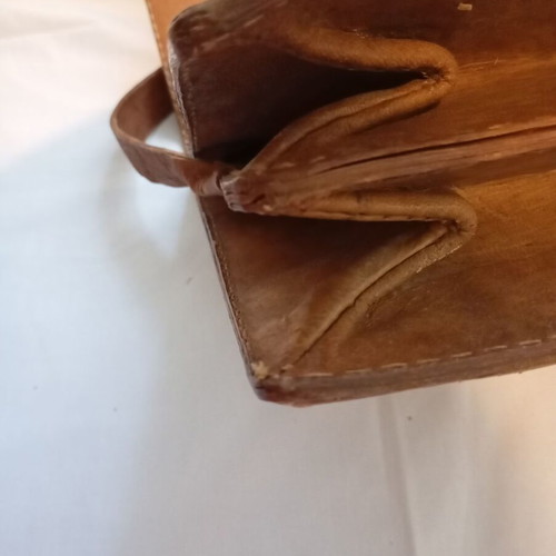 Vintage Ostrich Leather Shoulder Bag, Genuine Embossed Skin, Brown