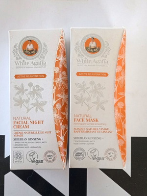 White Agafia facial creams with ginseng, new, 50 ml each