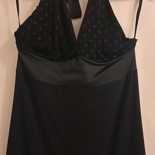 Black mini dress like new with neckline and neck tie