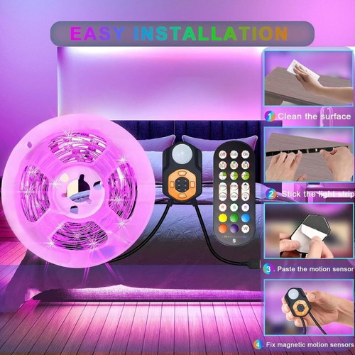 RGB LED strip 6m with motion sensor like new, APP and remote control