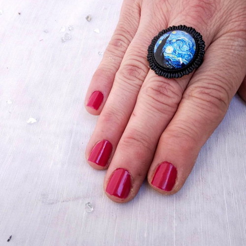Starry Night Cabochon Ring Vincent Van Gogh Stainless Steel