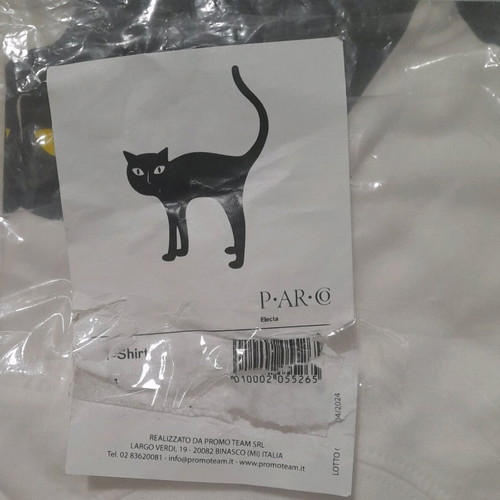 T-shirt white with black cat and logo, kids size medium, new
