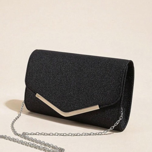 Evening bag hand-held like new, black with chain