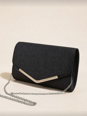Evening bag hand-held like new, black with chain
