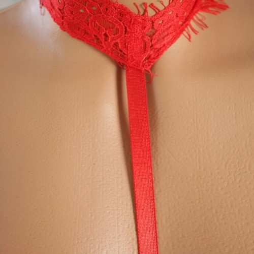 Lingerie set of three pieces with lace, red, new