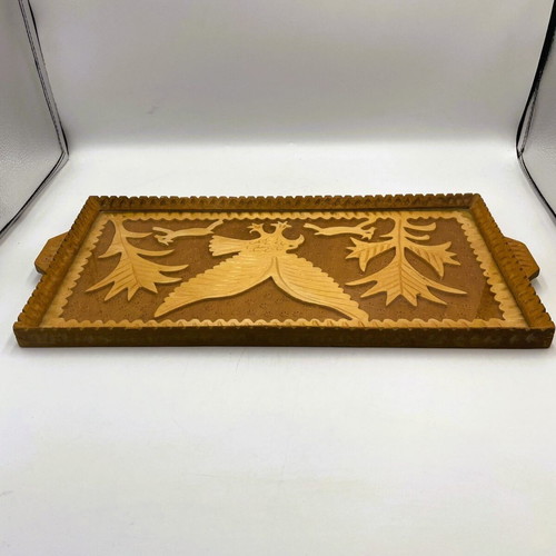 Vintage Handmade Wood Carved Tray Like New, Traditional Folk Art