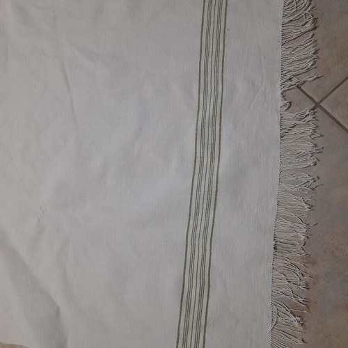 Handwoven towel with green stripes, like new, cotton 132x67 cm