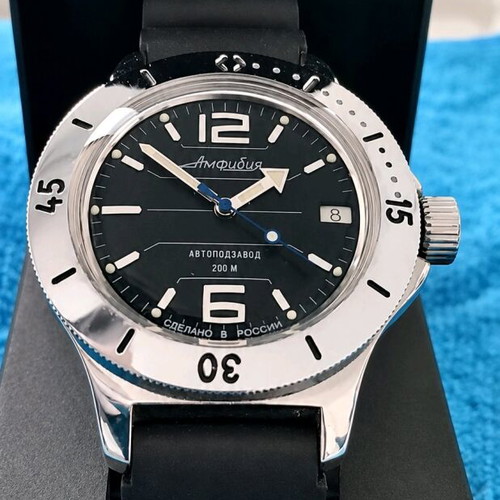 Vostok Amphibia Scuba men's automatic diver watch, stealth black