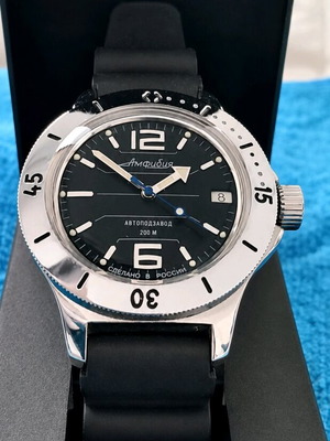 Vostok Amphibia Scuba men's automatic diver watch, stealth black
