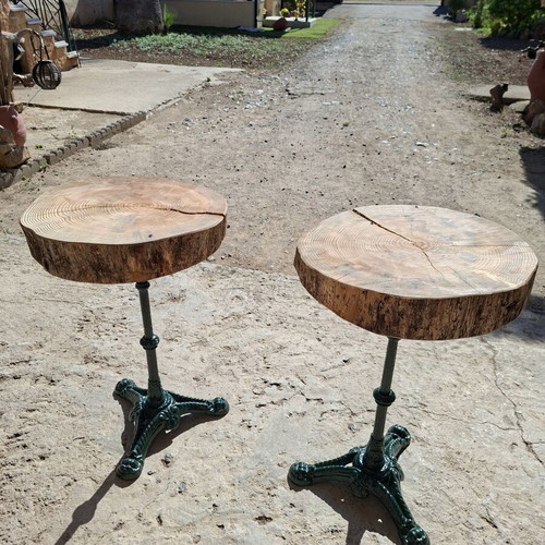 Handmade garden table pine wood with cast iron base new