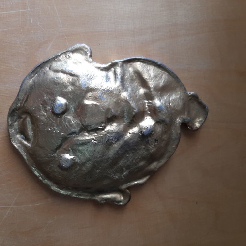 Art Nouveau metal ashtray used, vintage decorative plate