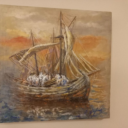 Oil painting on canvas by Dimitris Psomas like new 55x55cm