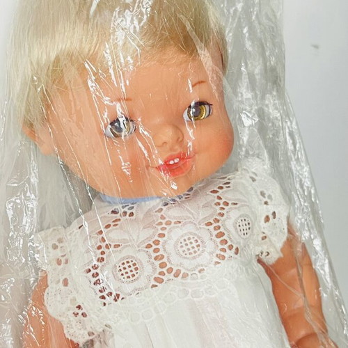 Vintage Baby Doll Blonde With White Dress In Plastic Bag