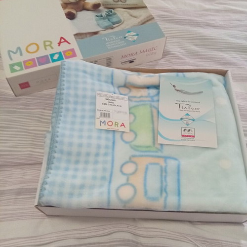 Mora baby crib blanket velveteen blue 110x140 cm new