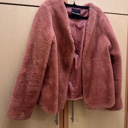 Pink fur jacket like new, size S (36/8)