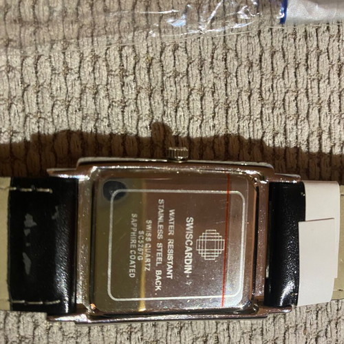 Vintage Swiscardin wristwatch new, men's, black and silver