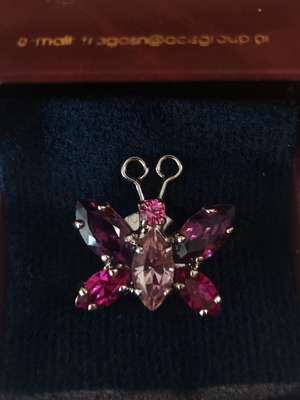 Vintage Frangos butterfly brooch new, pink and purple rhinestones