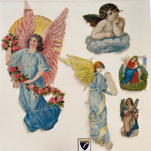 Vintage paper die-cuts, 5 angels and religious scenes 1930-1940