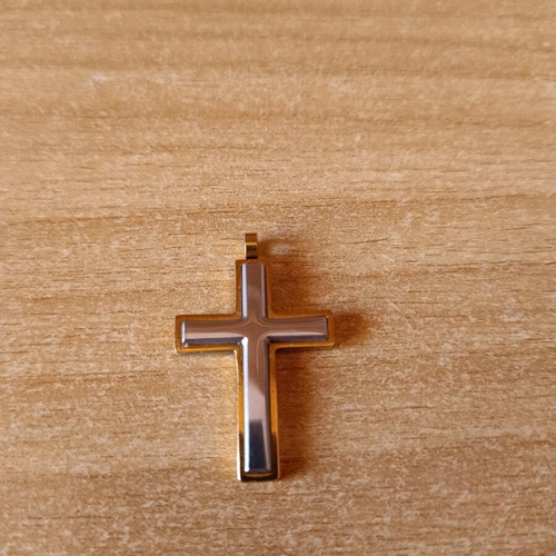 Jewelry cross silver with gold plating like new, stainless steel