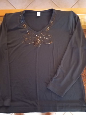 Women's blouses new, black long sleeve with sequin embroidery and organza design