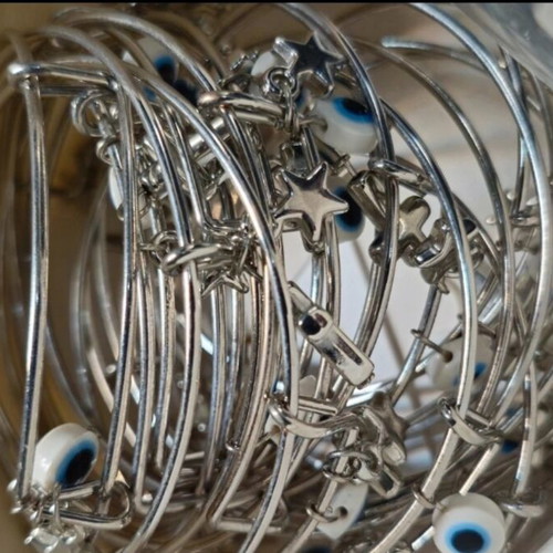Martyrika silver bracelets, pack of 18, handmade with eye, star and cross charms