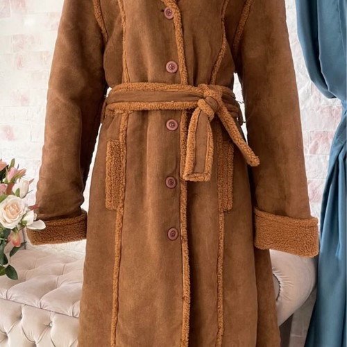 Mouton coat new with fleece fur lining and belt